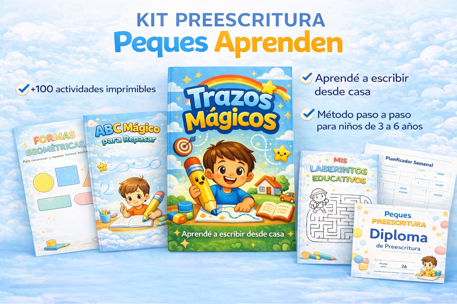 Kit Preescritura Infantil Peques Aprenden (Trazos, Letras, Números y Juegos)